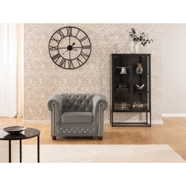 Сиво кадифено кресло честърфийлд York Blik – Ropez-image-4