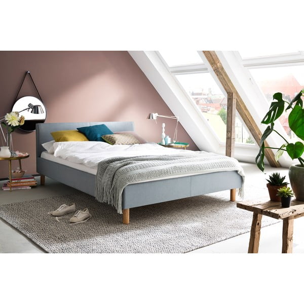 Синьо /сиво двойно легло 140x200 cm тапицирано без ламелно дъно Lena – Meise Möbel-image-1