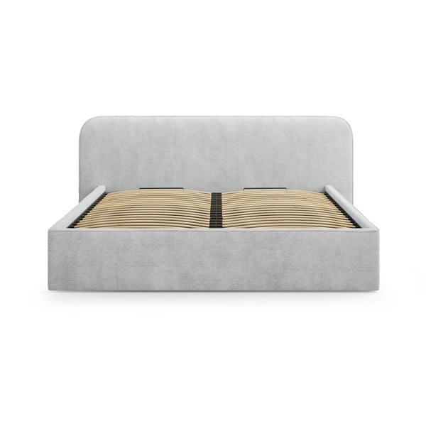 Светлосиво двойно тапицирано легло с място за съхранение с включена подматрачна рамка 200x200 cm Elizabeth – Micadoni -image-4
