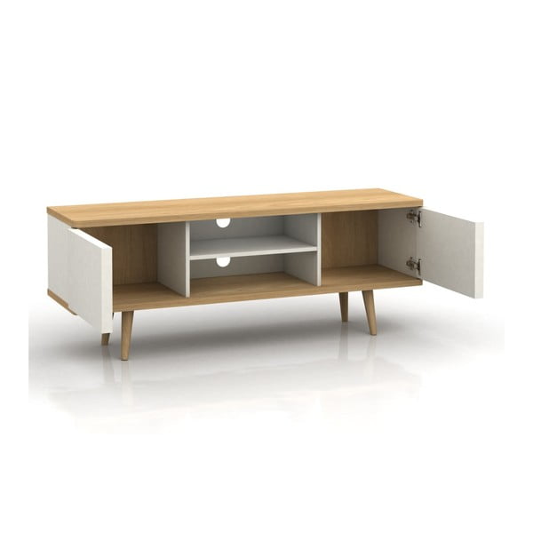 Бяла маса за телевизор от дъб 140x52 cm Alana - Støraa-image-2