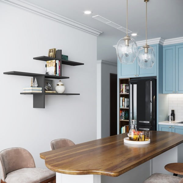 Антрацитен двуетажен рафт 123 cm Leo - Kalune Design-image-1