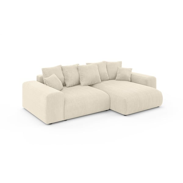 Кремав разтегателен ъглов диван с място за съхранение от рипсено кадифе (променлив) Luma – Ropez-image-2