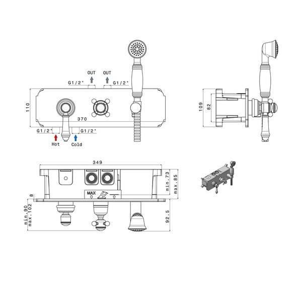 Вградена душ батерия в бронзов цвят (3 изхода) Vienna – Sapho-image-1