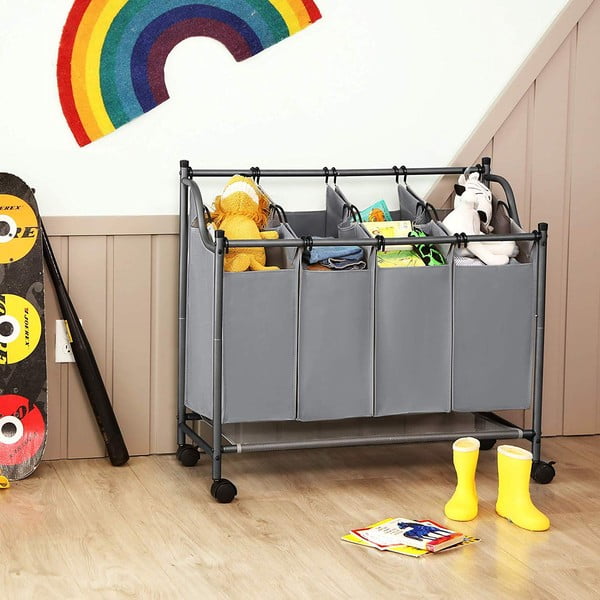 Сива кошница с колела и 4 сегмента за пране - Songmics-image-1