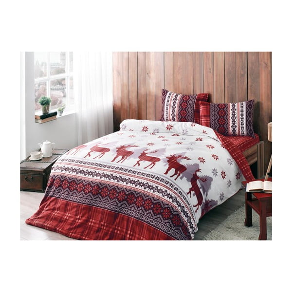 Коледно памучно спално бельо за единично легло с чаршаф Marina, 160 x 220 cm - Unknown