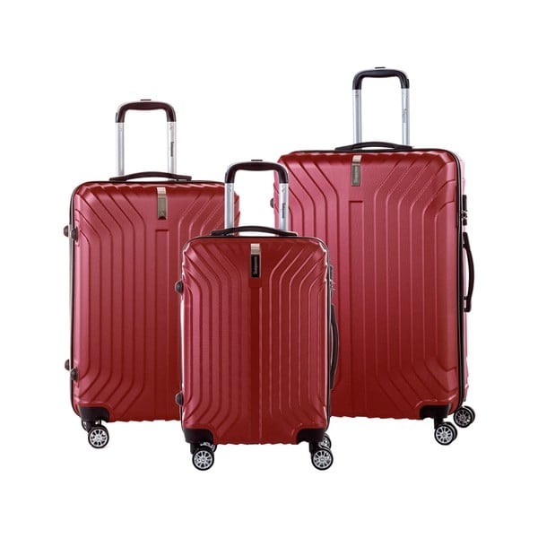 Комплект от 3 червени куфара с количка и заключване - SINEQUANONE