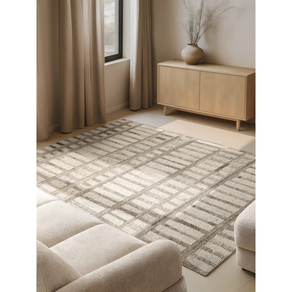 Кремав ръчно изработен вълнен килим 120x180 cm Boho 1.0 Linara – Vikosa-image-1