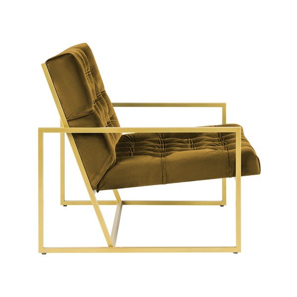 Hořčicově žluté křeslo s konstrukcí ve zlaté barvě Mazzini Sofas Bono-image-3
