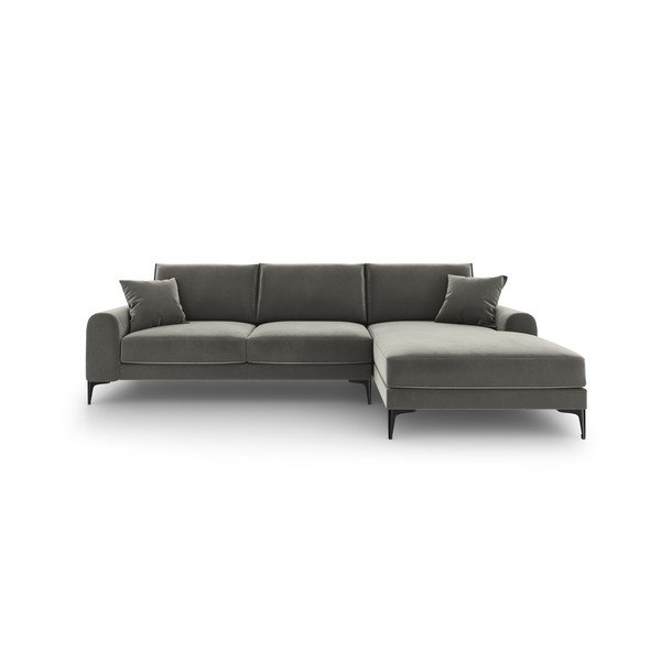 Светлосив ъглов диван от кадифе , десен ъгъл Madara - Mazzini Sofas-image-2