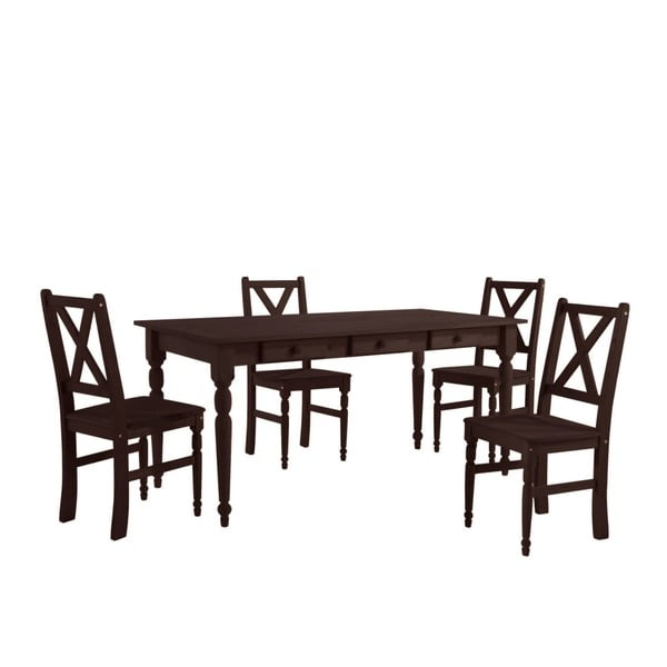 Set 4 tmavě hnědých dřevěných jídelních židlí a stolu Støraa Normann, 160 x 80 cm
