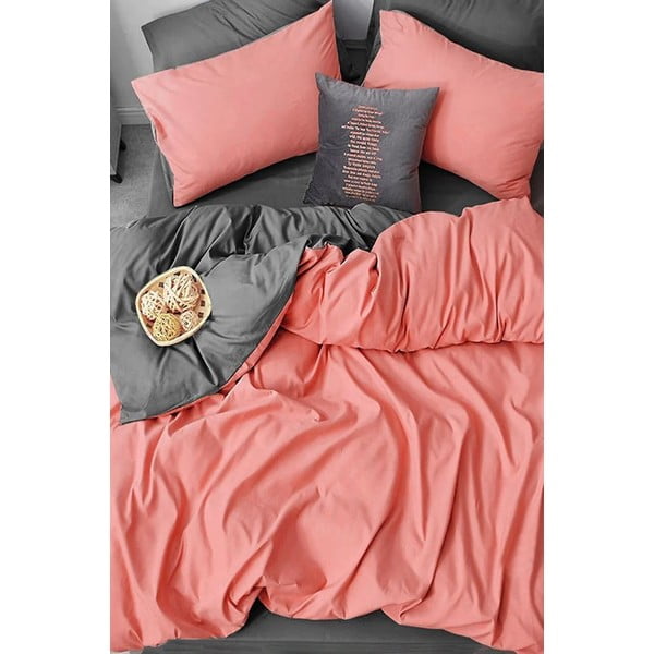 Памучен чаршаф за двойно легло/разширен чаршаф в сьомга/сиво 200x220 cm - Mila Home-image-3