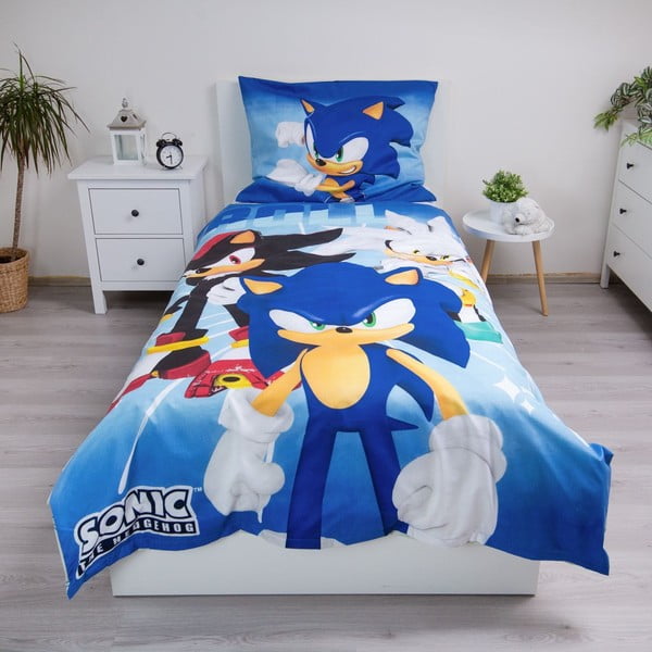 Синьо  единично  детско спално бельо от микрофибър 140x200 cm Sonic – Jerry Fabrics-image-1