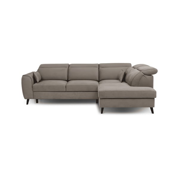 Бежов кадифен разтегателен ъглов диван с място за съхранение (десен ъгъл L форма) Noble – ELTAP