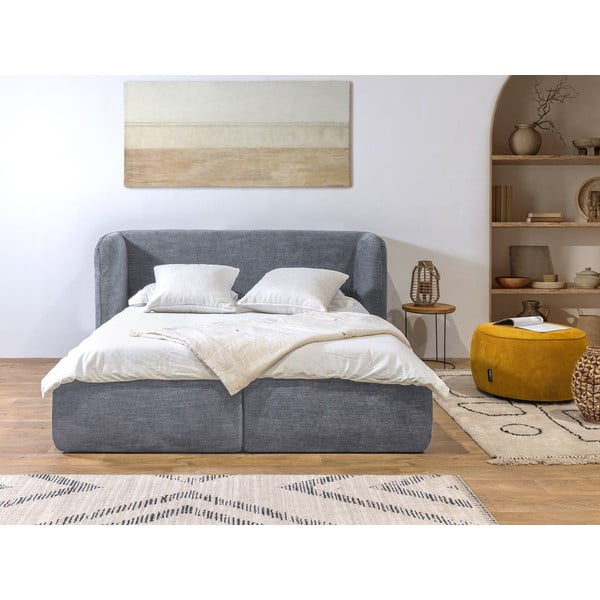 Светлосиво тапицирано двойно легло с решетка и място за съхранение 160x200 cm Louise - Bobochic Paris-image-3