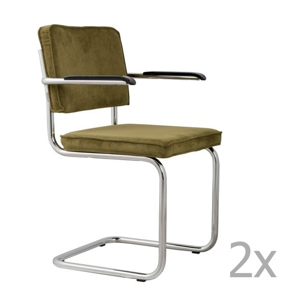 Комплект от 2 зелени стола с подлакътници Ridge Rib - Zuiver