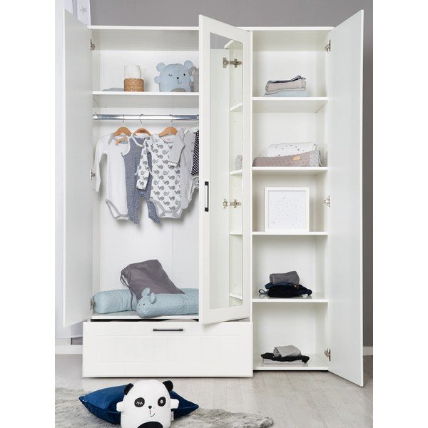 Бял детски гардероб с огледало 139x190 cm Sylt - Roba-image-2