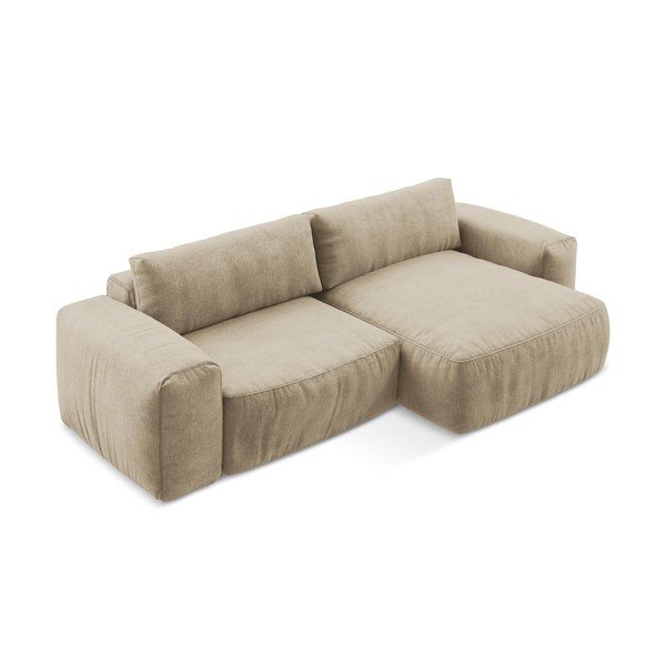 Светлокафяв шенилов сгъваем ъглов диван (десен ъгъл) Kuki – Makamii-image-3