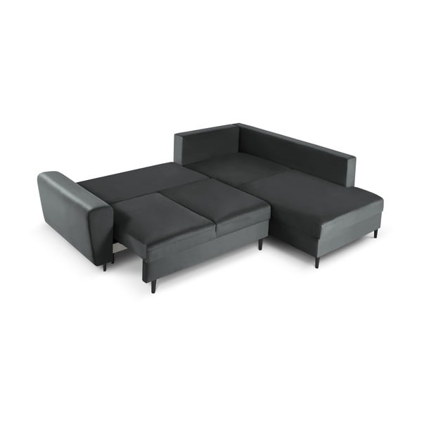 Тъмносив кадифен разтегателен ъглов диван с място за съхранение (десен ъгъл/L форма) Kyoto – Cosmopolitan Design-image-2
