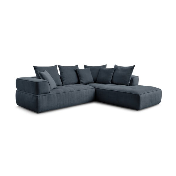 Тъмносин шенилов ъглов диван (десен ъгъл/L форма) Whesley – Bobochic Paris-image-3