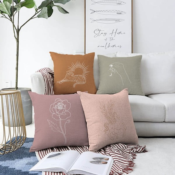 Комплект от 4 гланцирани калъфки за възглавници Еднорог, 55 x 55 cm - Minimalist Cushion Covers