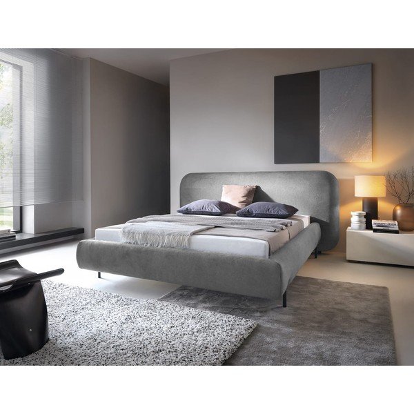 Сиво двойно тапицирано легло с място за съхранение и включена подматрачна рамка 180x200 cm Pointt – ELTAP-image-1