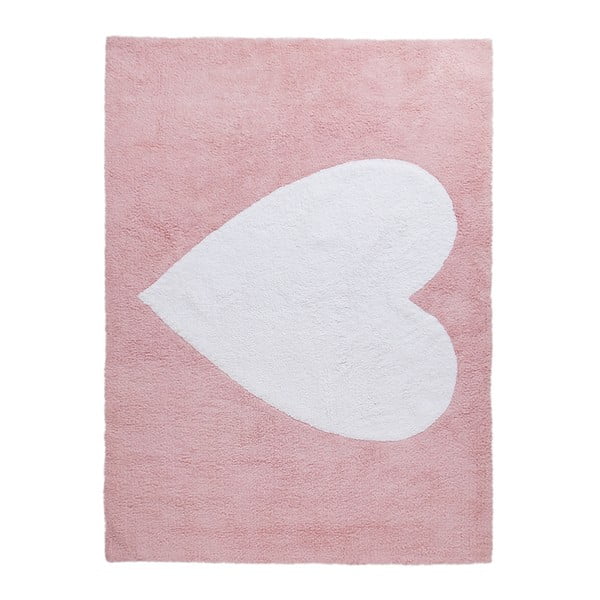 Růžový bavlněný koberec Happy Decor Kids Big Heart, 160 x 120 cm