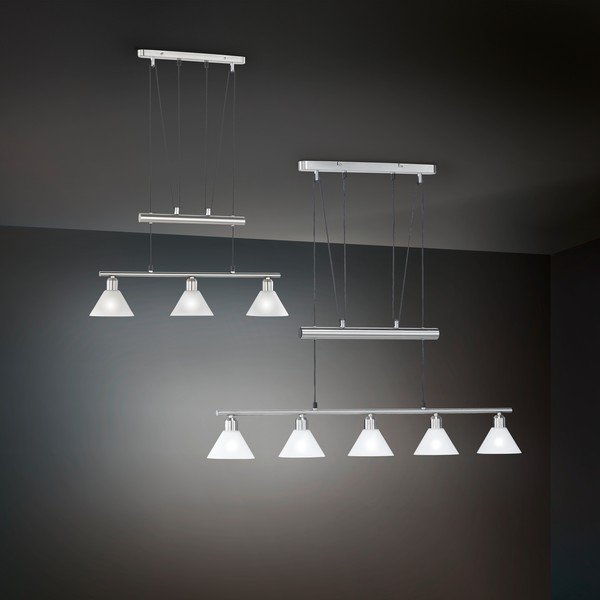 Висящо осветително тяло в сребрист цвят със стъклен абажур Stamina – Trio-image-2