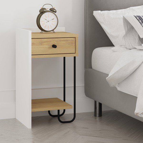 Нощно шкафче с рафтове от бял/естествен дъб Mercure - Marckeric-image-4