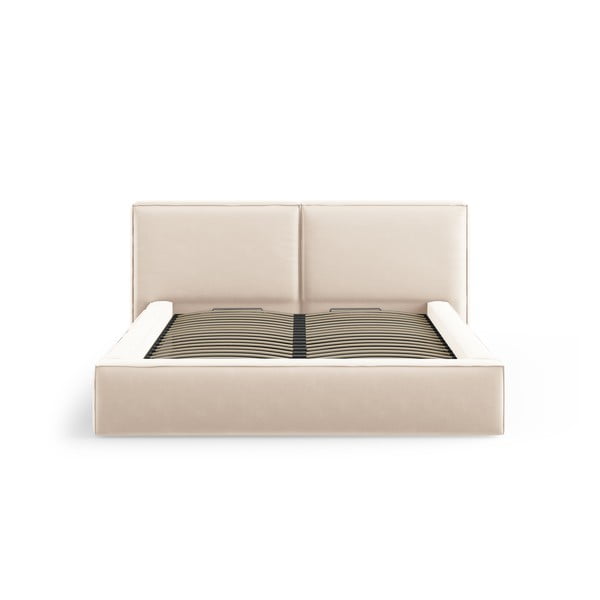 Кремаво тапицирано кадифено двойно легло с място за съхранение с включена подматрачна рамка 200x200 cm Arendal – Cosmopolitan Design-image-3