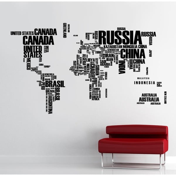 Samolepka na stěnu Mapa světa, 90x120 cm