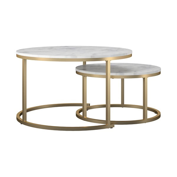 Бели/златисти кръгли масички за кафе в комплект от 2 бр. от декор от мрамор ø 79 cm Amelia – CosmoLiving by Cosmopolitan-image-1