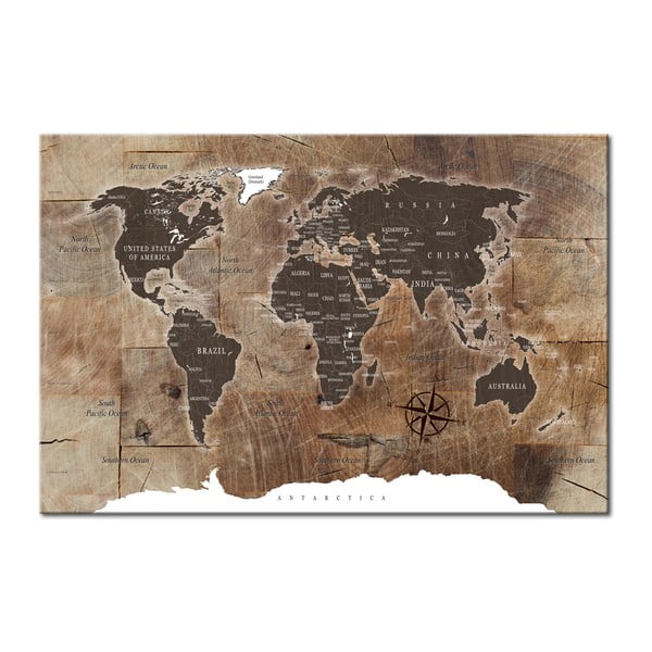 Bimago Карта на света за стена , 90 x 60 cm Wooden Mosaic - Artgeist