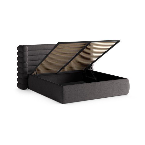 Тъмносиво тапицирано двойно легло с място за съхранение и включена подматрачна рамка 180x200 cm Mount – Micadoni -image-2