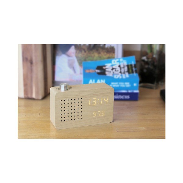 Бежов будилник с жълт LED дисплей и Radio Click Clock - Gingko-image-3