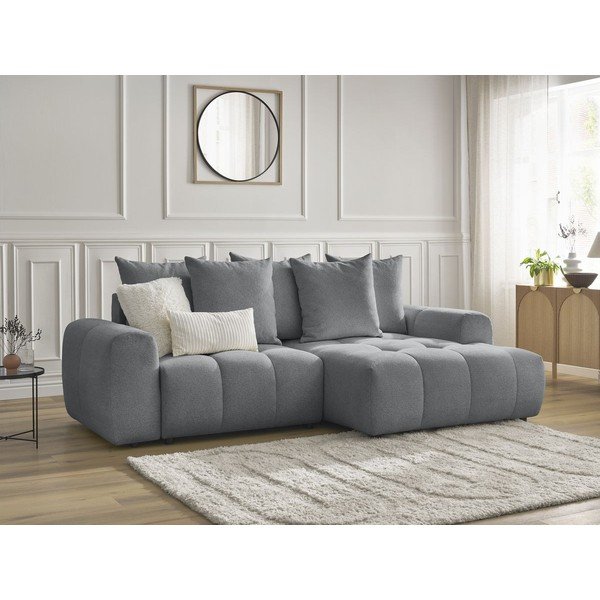 Сив шенилов  разтегателен ъглов диван с място за съхранение (десен ъгъл) Roxelane – Bobochic Paris-image-4