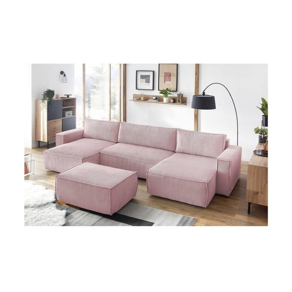 Светлорозова табуретка от велур Nihad - Bobochic Paris-image-1