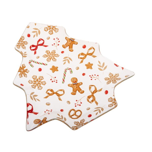 Бяла стъклена чиния с коледен мотив за сервиране Gingerbread – Dakls