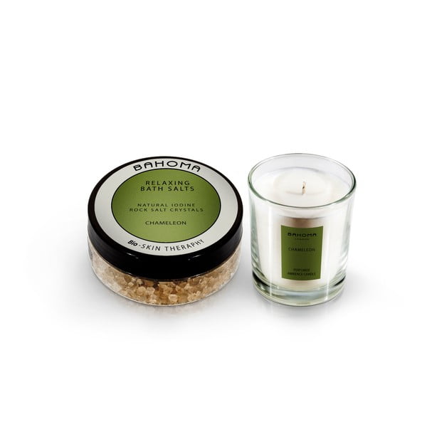 Комплект соли за вана и ароматизирани свещи с аромат на цветя и дърво - Bahoma London