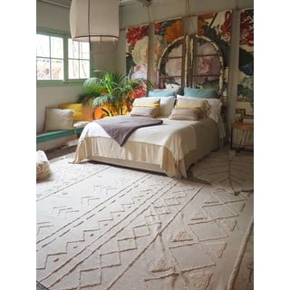 Бял ръчно изработен памучен килим подходящ за пране 200x300 cm Tribu Natural – Lorena Canals