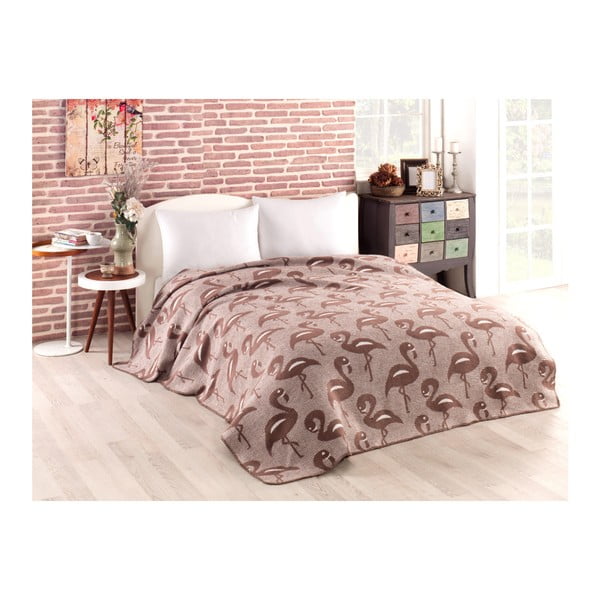 Кафяво одеяло със смес от памук Фламинго, 180 x 220 cm - Kate Louise