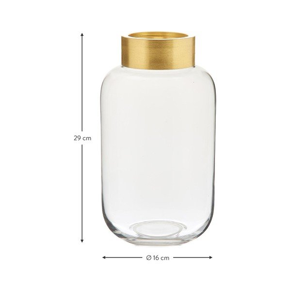 Стъклена ваза с метален елемент в златист цвят, височина 29 cm Lori - Westwing Collection-image-4