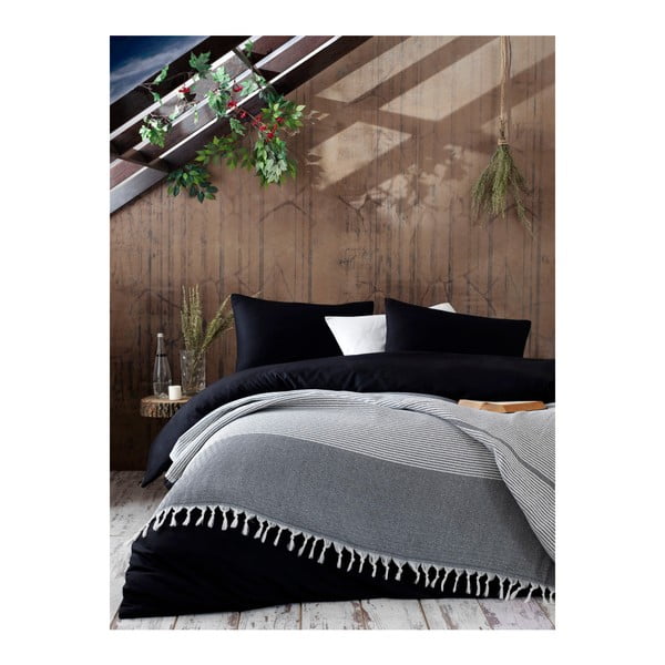 Сива памучна покривка за легло Galina Black White, 220 x 240 cm - Mijolnir