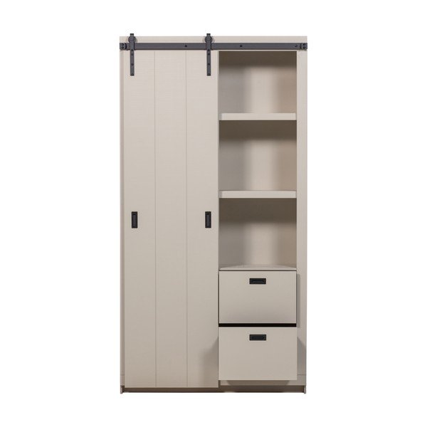 Сиво-бежово шкафче от масивен бор с плъзгащи се врати 122x230x37 cm Slide – vtwonen-image-3