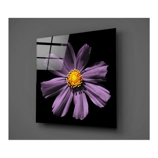 Черна и лилава картина върху стъкло Flowerina, 30 x 30 cm - Insigne