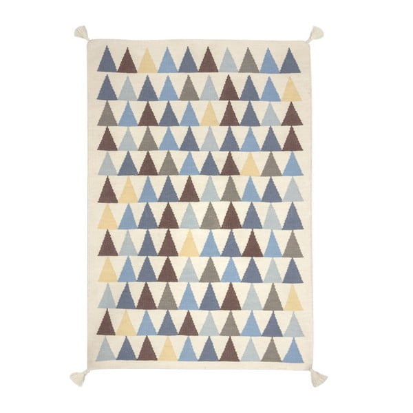 Ručně tkaný vlněný koberec s modrými detaily Art For Kids Triangles, 160 x 230 cm
