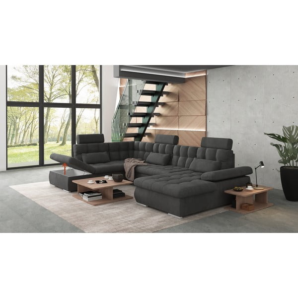 Антрацитен разтегателен ъглов диван с място за съхранение (ляв ъгъл/U форма) Merkur – Ropez-image-4