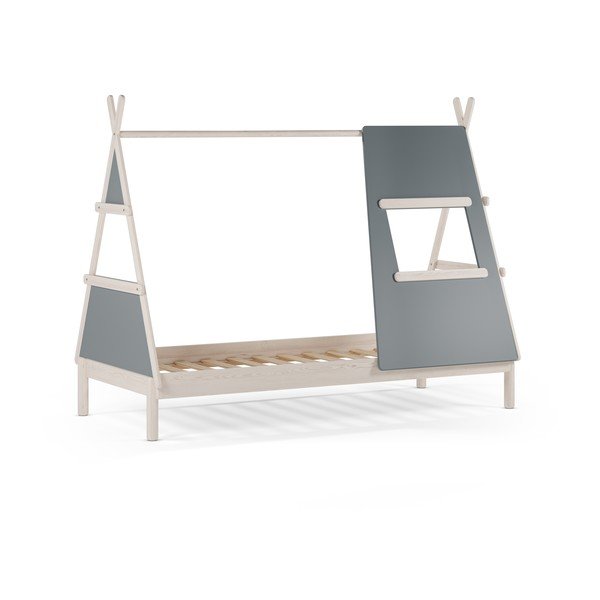 Сиво-зелено къща детско легло 90x200 cm от масивен бор с включена подматрачна рамка Enola – Marckeric