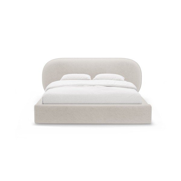 Кремаво тапицирано двойно легло с място за съхранение и включена подматрачна рамка 160x200 cm Ovalo – Micadoni -image-4