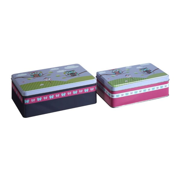 Комплект от 2 калаени кутии за съхранение Happy Owls, 13 x 20 cm - Premier Housewares
