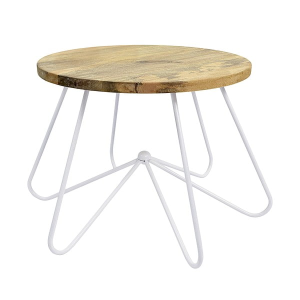 Bílý stolek s deskou z mangového dřeva HF Living Round Stock